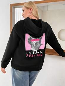 Flirla 大码雕塑字母图案落肩套头卫衣，秋季卫衣 - 黑色 - 查看 5