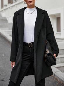 EURMUSE Abrigo de cuello con solapa con parte delantera abierta - Negro - Ver 1