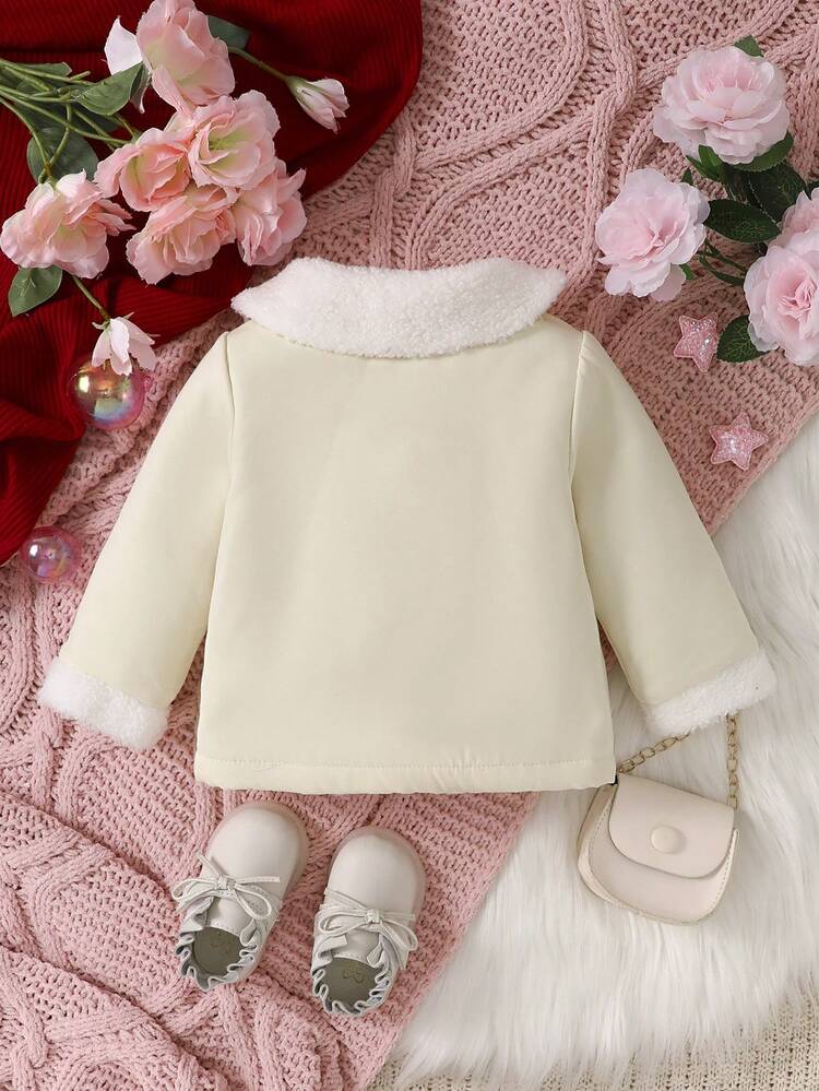 Baby Girl Dual Pocket Borg Collar Duffle Button Up Teddy Lined Coat