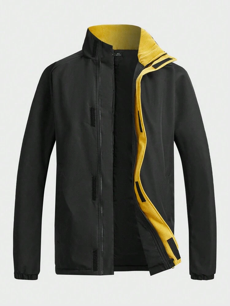 Loose Fit Men's Zip Up PU Leather Winter Coat
