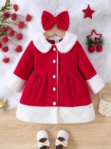 婴儿时尚休闲可爱拼接撞色蓬松长袖A字加厚外套，秋冬款