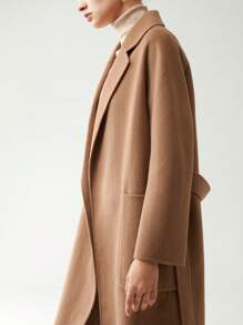 Anewsta 西裝領雙口袋腰帶花呢外套 - 駝色 - 查看 2