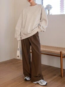 Dazy-Less 落肩保暖衬里运动衫，长袖上衣，复古风格，秋季服装 - 淺灰色 - 查看 7