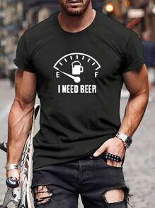 Manfinity Homme Men Letter Graphic Tee, Beer Shirt, Funny Graphic Tees Men, Men Graphic T Shirt, I Need Beer Shirt - Black - View 1