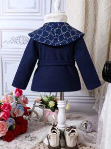 Baby Girl 1pc Geo Print Belted Overcoat - Royal Blue - View 2