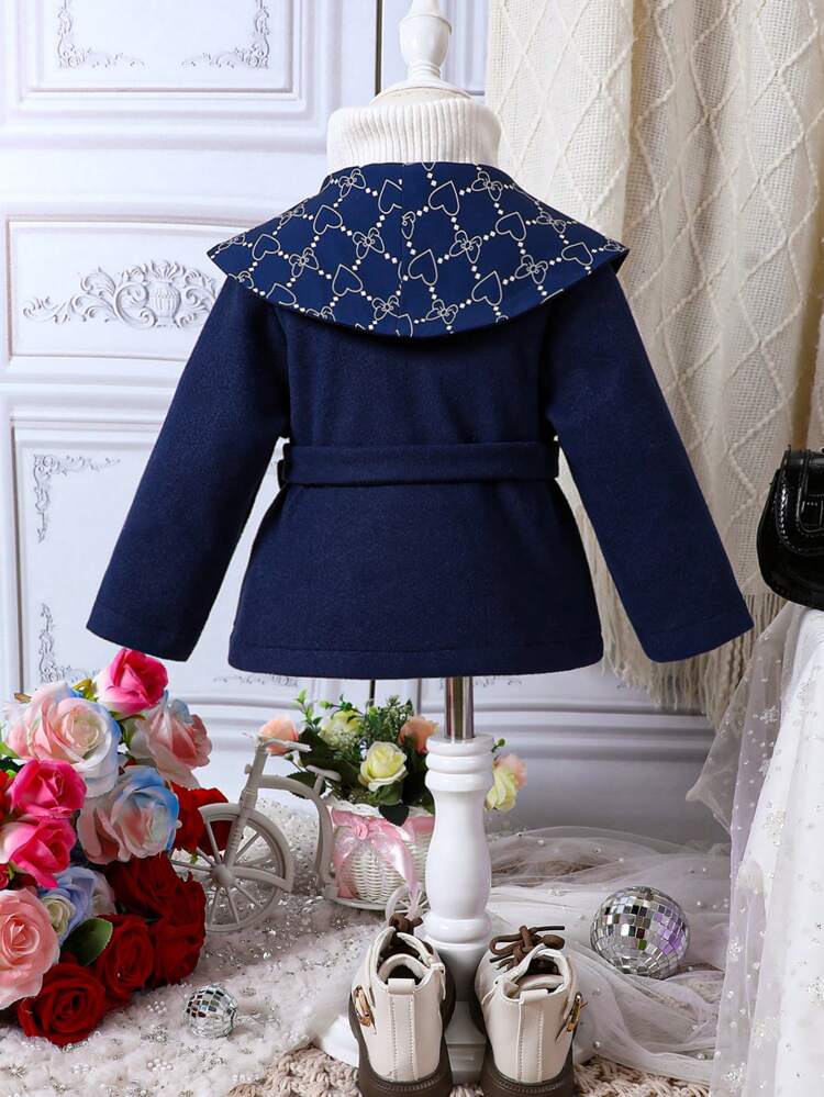 Baby Girl 1pc Geo Print Belted Overcoat