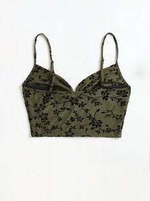 Soleia Floral Print Twist Front Cami Top - Olive Green - View 2
