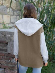 SHEIN LUNE Two Tone Flap Pocket Drop Shoulder Hooded Coat