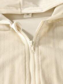 SHEIN Tween Girl Letter Embroidery Drop Shoulder Hooded Jacket & Skirt - Apricot - View 5