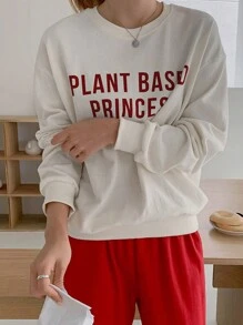 DAZY Áo nỉ hở vai in khẩu hiệu, Quần áo mùa thu - trắng - Xem 7