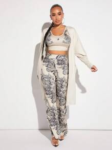 SHEIN SXY 中國龍圖案短款背心和褲子和外套 - 彩色 - 查看 1