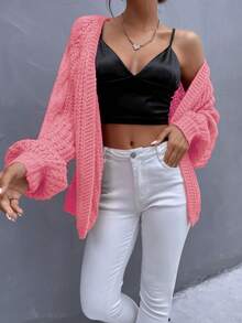 SHEIN Privé Solid Raglan Sleeve Cardigan - Pink - View 5