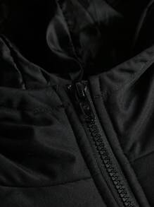 SHEIN Tween Boy Patched Detail 3D Ears Design Hooded Padded Coat,In Fall/Winter - Black - View 4