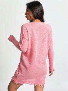 Chiquease Solid Drop Shoulder Distressed Sweater Dress
