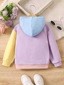 SHEIN Young Girl Color Block Kangaroo Pocket Sweatshirt - Multicolor - View 2