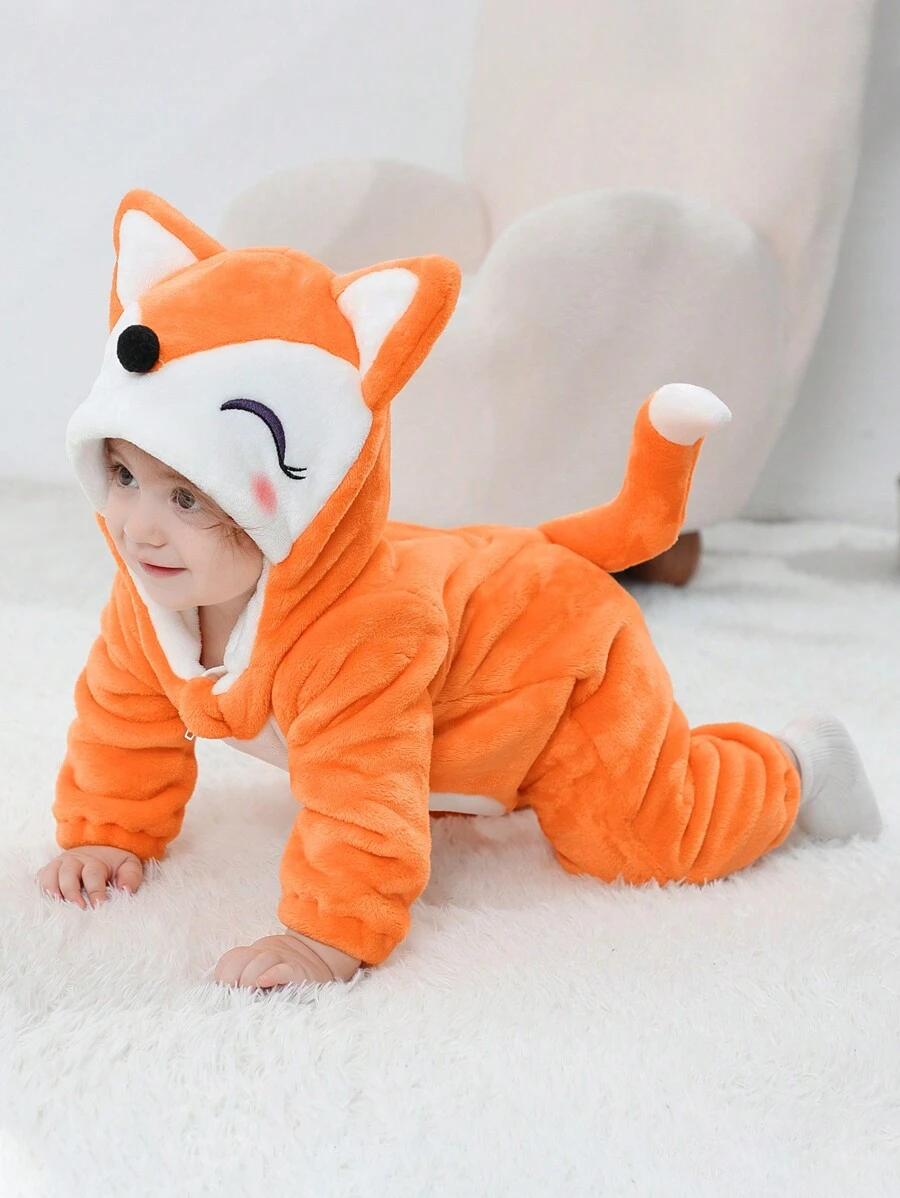 SHEIN Baby Boy 3D Fox Design Hooded Costume Jumpsuit