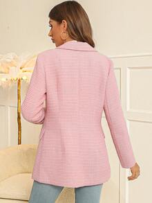 SHEIN Clasi 格紋雙排釦花呢外套 - 粉色 - 查看 2