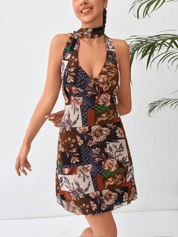 Floral Print Mesh Dress
