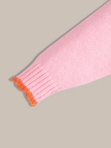 SHEIN Young Girls Pumpkin Pattern Frill Trim Sweater - Pink - View 4