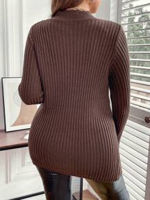 Celure Plus Split Hem Sweater - Coffee Brown - View 2