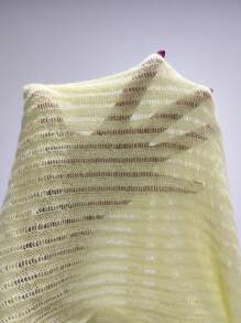 Flirla 分叉下摆镂空针织毛衣，无需内衣，秋冬针织套头衫 - 黃色 - 查看 3