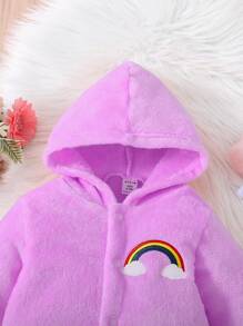 男嬰彩虹刺繡連帽絨毛連身褲 - 紫色 - 查看 3