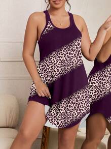 Plus 豹纹印花露背睡衣睡裙