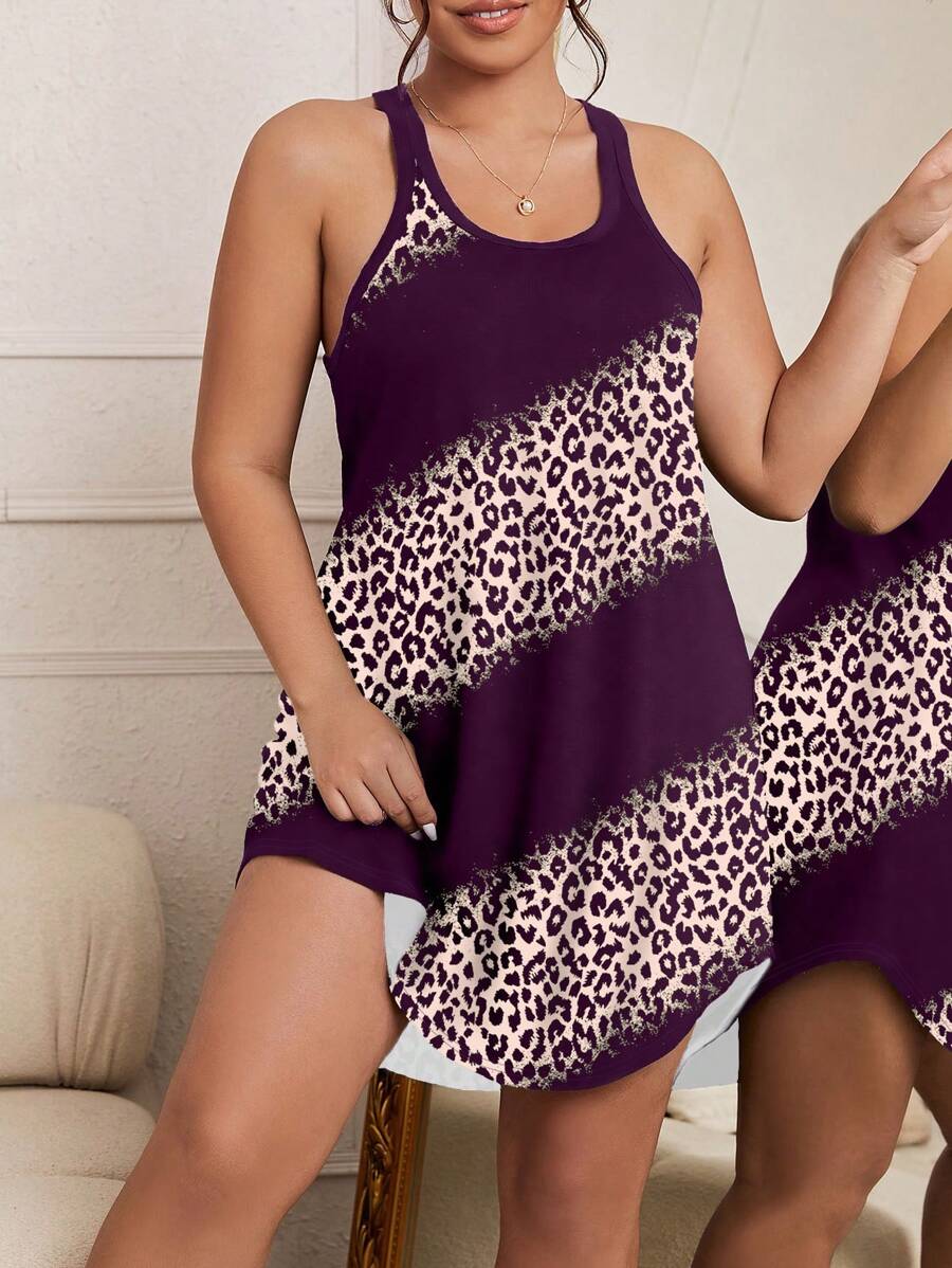 Plus 豹纹印花露背睡衣睡裙