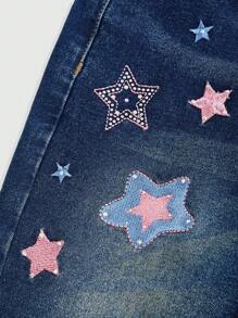 ROMWE Kawaii Star Embroidery Flare Leg Jeans - Blue - View 3