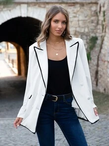 SHEIN LUNE Tương phản ràng buộc Đôi ngực Áo vest - trắng - Xem 5