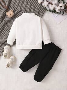 女嬰字母圖案小高領衛衣和衛褲 - 黑色 - 查看 2