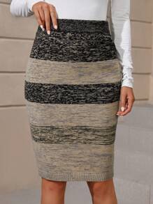 EMERY ROSE 高腰撞色針織短裙 - 彩色 - 查看 1