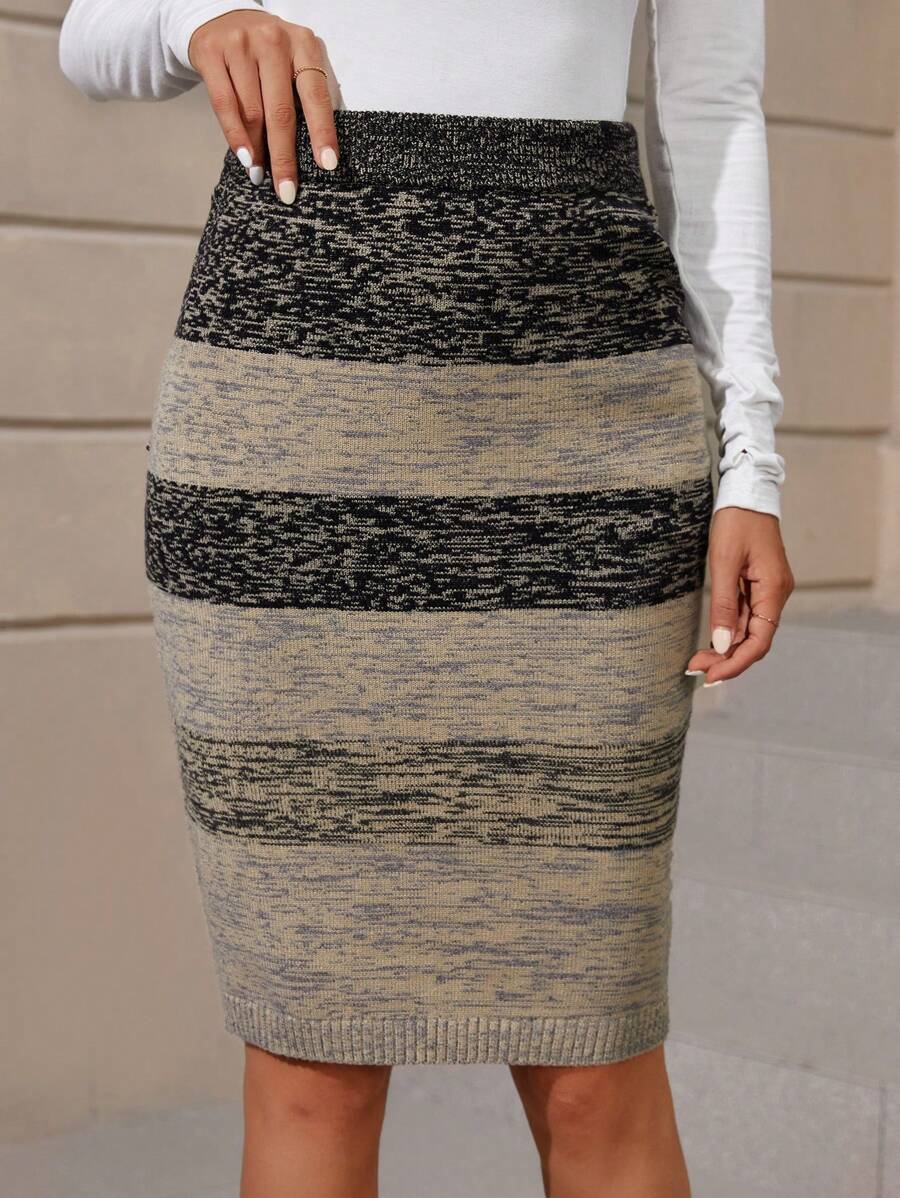 EMERY ROSE 高腰撞色針織短裙 - 彩色 - 查看 1