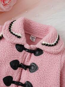 女嬰撞色滾邊粗呢毛絨外套附包 - 藕粉色 - 查看 4