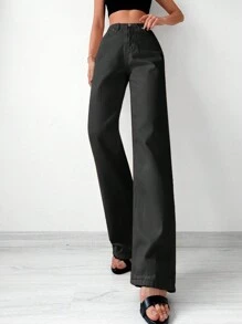 High Waist Slant Pocket Wide Leg Jeans