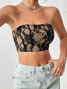 SHEIN Unity 蕾絲花邊短款抹胸上衣 - 彩色 - 查看 4