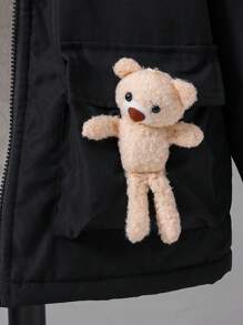 Tween Boy 1 件熊装饰毛绒装饰泰迪熊衬里连帽加厚外套