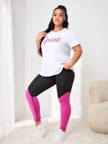 SHEIN Yoga Trendy Plus Letter Graphic Sports Set - Multicolor - View 3