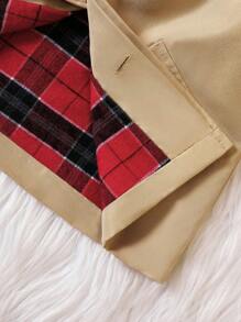 Baby Boy Plaid Raglan Sleeve Hooded Trench Coat - Khaki - View 4