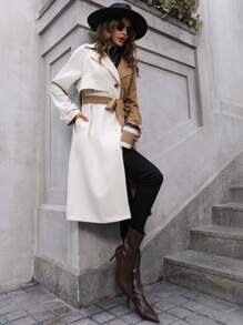 SHEIN LUNE Two Tone Belted Trench Coat - Multicolor - View 6
