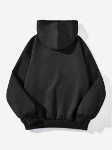 SHEIN Tween Girls' Black Letter Print Zip-Up Hoodie Sweatshirt In Fall/Winter