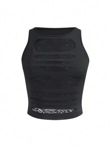 SHEIN Unity Solid Cut Out Tank Top - Black - View 1