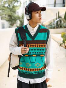 Manfinity Hypemode Nam Mẫu Geo Áo len vest Không có áo sơ mi - Nhiều màu - Xem 1