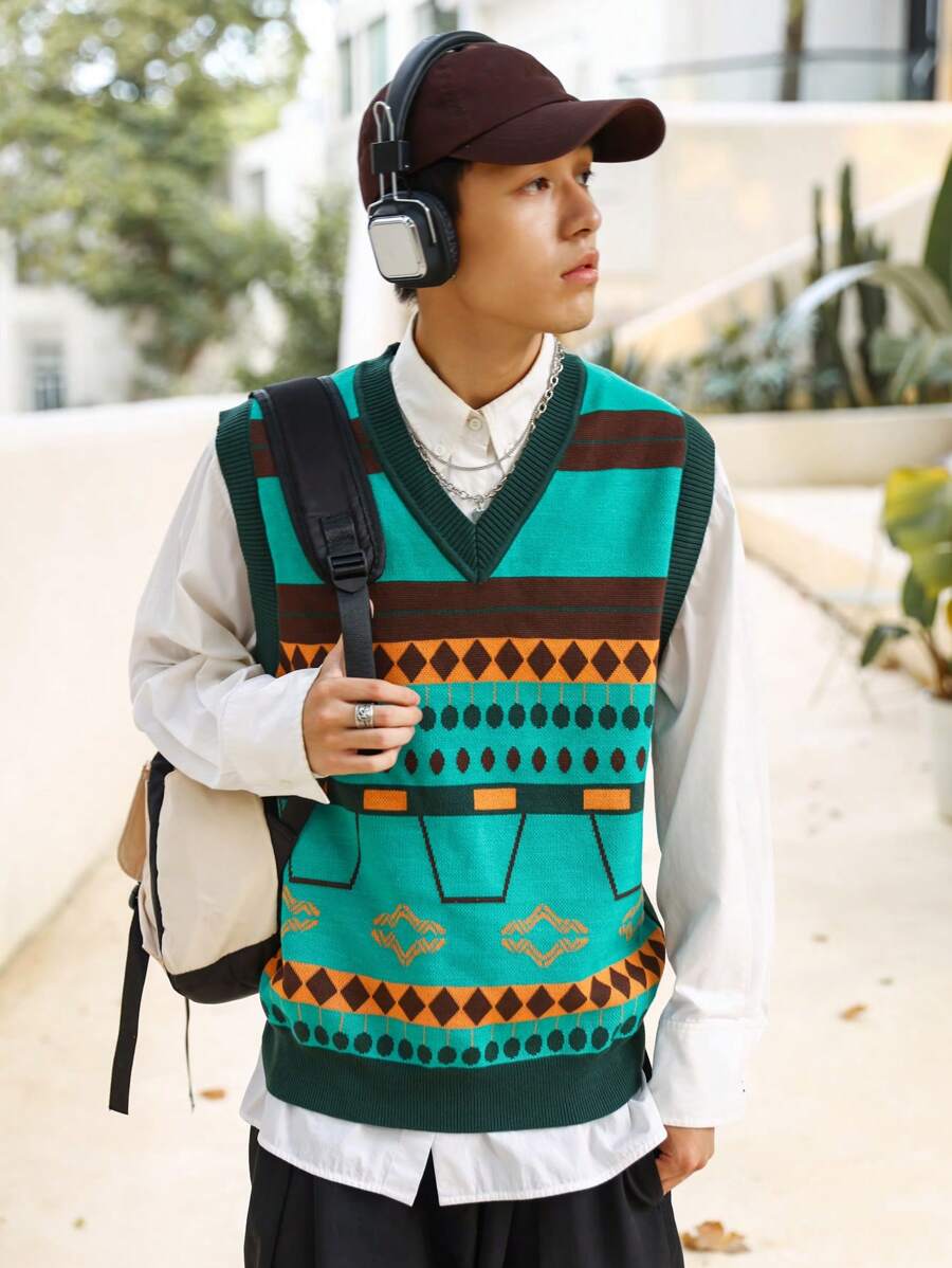 Manfinity Hypemode Nam Mẫu Geo Áo len vest Không có áo sơ mi - Nhiều màu - Xem 1