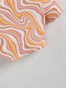 SHEIN 女嬰滿版印花T恤&喇叭褲 - 橘色 - 查看 3