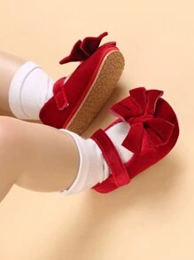 1pair Butterfly Decor Flat Shoes For 0-1 Year-Old Baby Girls - Red - View 1