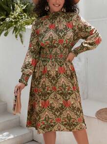 SHEIN VCAY Plus Paisley Print Mock Neck Dress - Multicolor - View 3