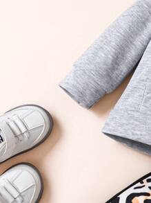 男嬰3D耳朵袋鼠口袋連帽衫和豹紋印花衛褲