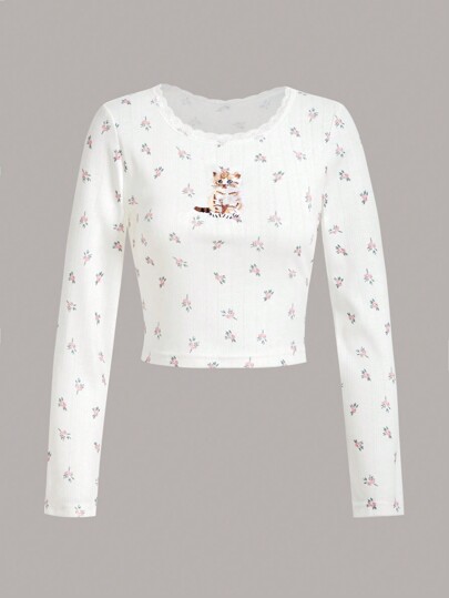 Kawaii T-Shirt mit Blümchen Muster,