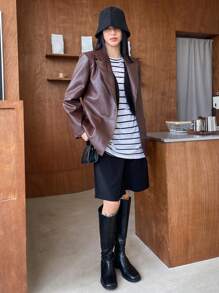 DAZY 西裝領PU皮革外套